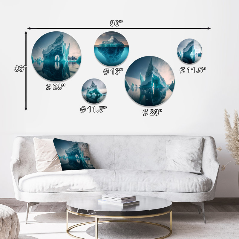 Décoration murale côtière en métal bleu nordique et blanc Iceberg II
