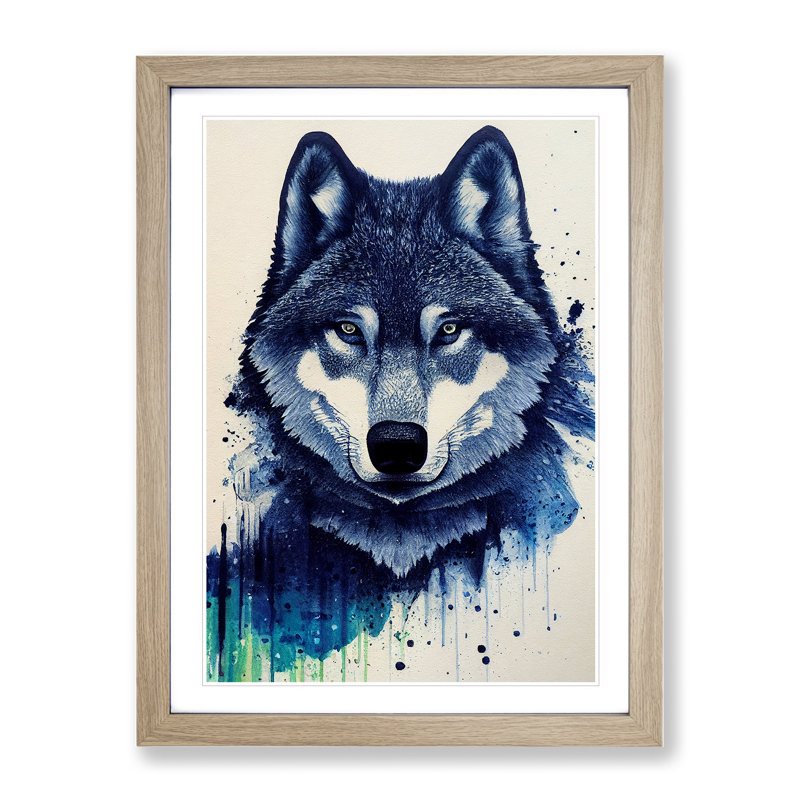 Painted Wolf No.4 - Framed Print, 64cm H x 46cm W, Oak