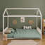 Structure de lit pleine grandeur en métal de style Montessori, forme de maison avec barrières de sécurité verticales pour enfants, assemblage facile, sans lattes, blanc-642777195-642777196