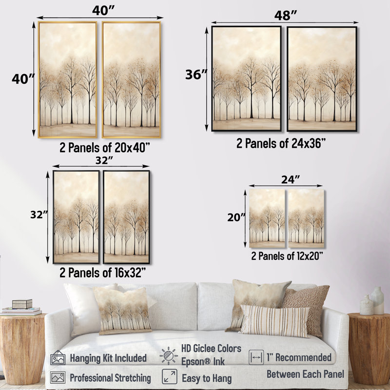 Harmonous Beige Tree Art V - art mural beige, H 40 po x l 40 po, Brun, Impression encadrée flottante