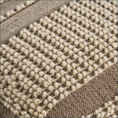 Pouf Ottoman, Rustic Wool &amp; Cotton Large Walnut Brown &amp; Beige for Living Room | Brown+Beige | Wool
