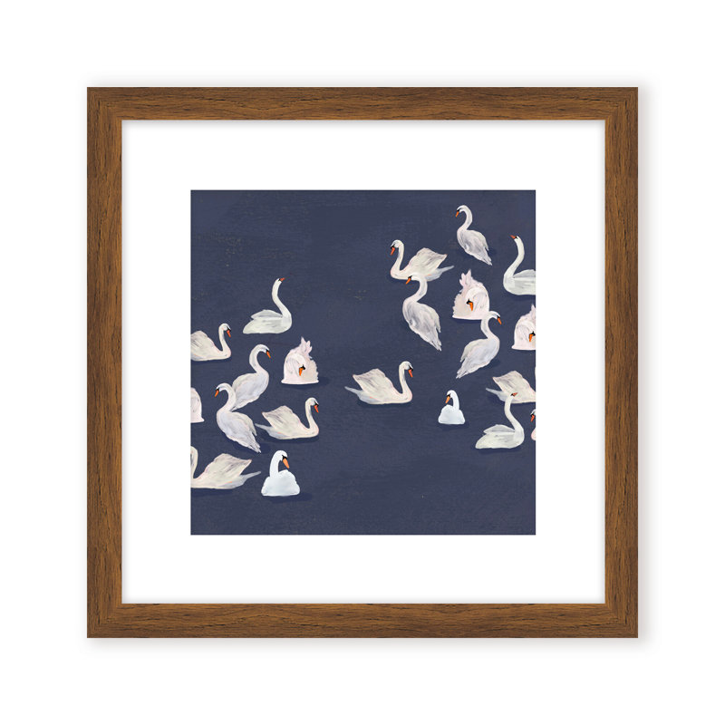Nature Inspired Modern Ensemble: Swan Serenade, 24" H x 24" W, Framed Print, Gold