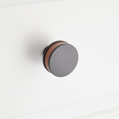 1-1/2" Lazzara Round Cabinet Knob Cognac Leather