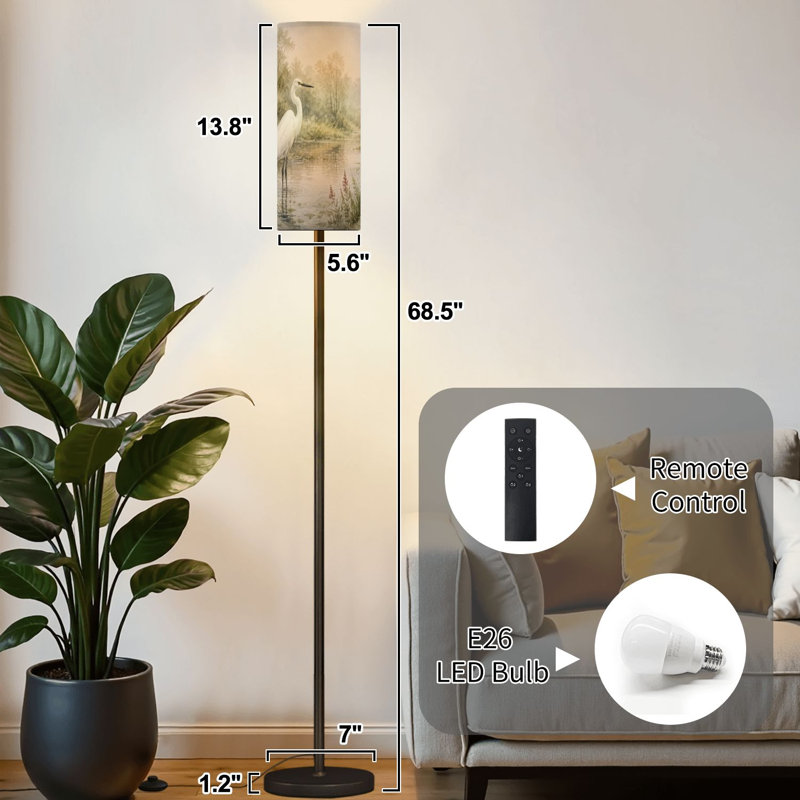 Lampe sur pied Elegant Egret Serene Marsh Soft Pastel Scenery Heron Dimmable Modern