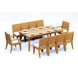 8 Seats 9 Pcs Grade-A Teak Wood Dining Set: 83" Rectangle Table And 8 Atnas  Chairs (2 Arm & 6 Armless Chairs) #11AT1802