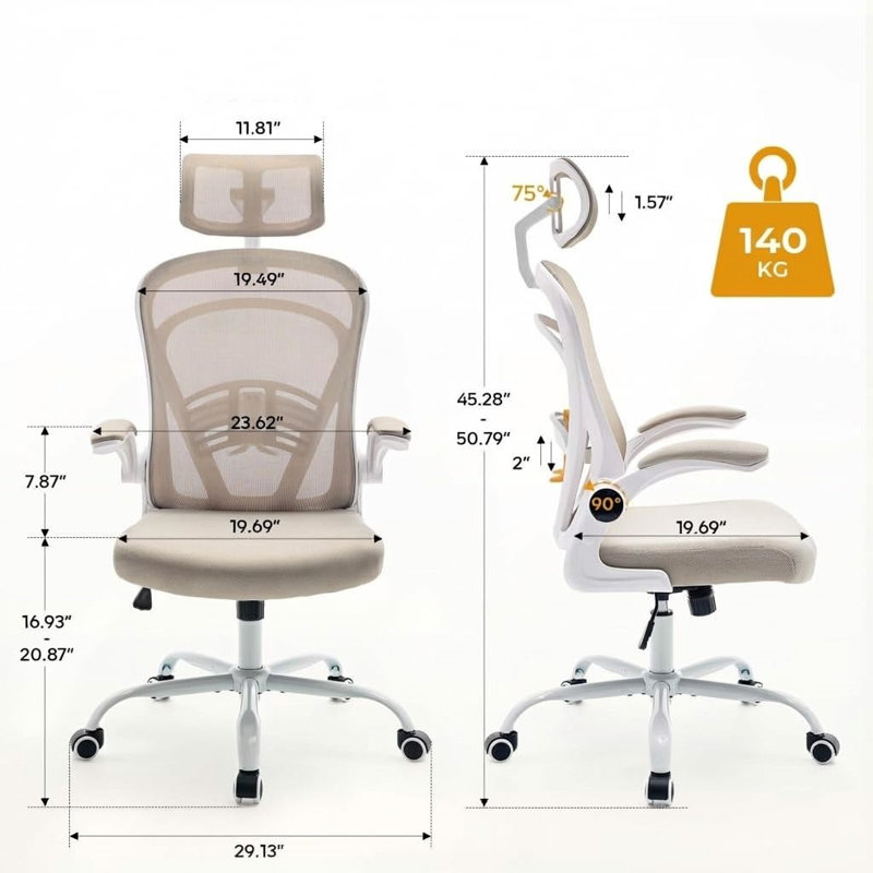 Chaise de bureau en maille avec appui-tête, Khaki Network