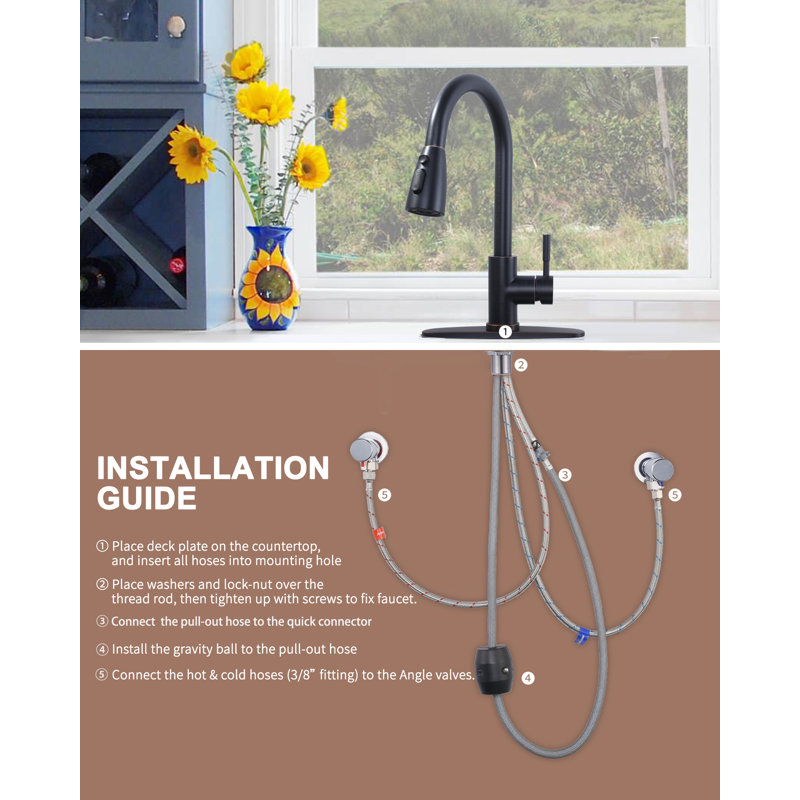 High Arc Pull Down Kitchen Faucet with Sprayer, Oil Rubbed Bronze
