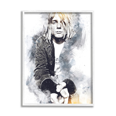 Kurt Cobain, motif abstrait moderne, portrait, noir et jaune par Birch & Ink - Peinture