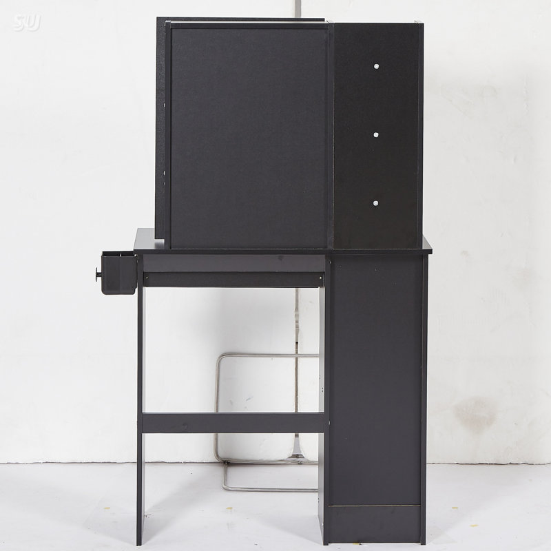 Compact 29.2 Inch Vanity Table With Sliding LED Mirror, Built-In Power Station, And Padded Stool For Small Spaces, Black