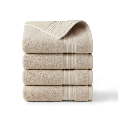 TOWN & COUNTRY EVERYDAY 4-Piece Solid Dobby Border Hand Towel Set, 20x30-Inch, 100% Cotton