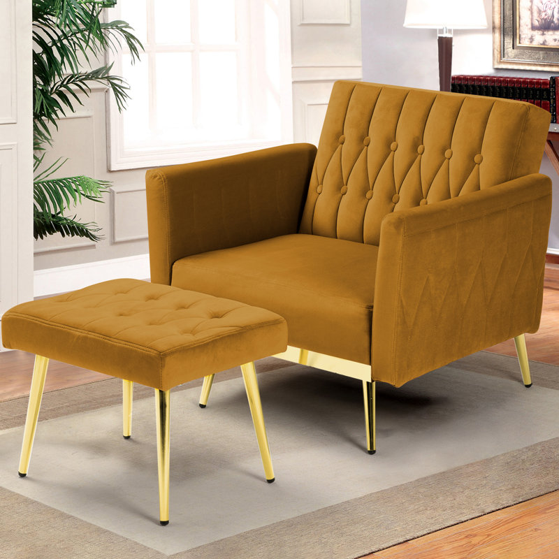 Siemon Velvet Accent Chair with Ottoman, Ginger Velvet