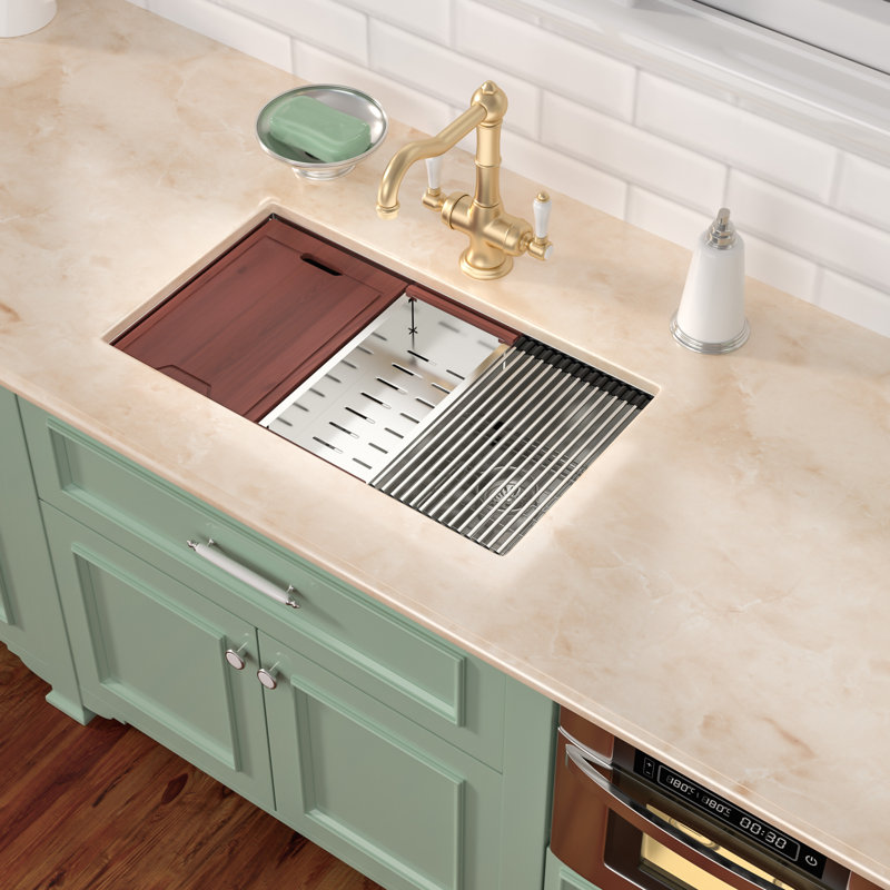 Undermount Workstation Kitchen Sink Double Bowl Kitchen Sink, 10" H x 30" L x 19" W