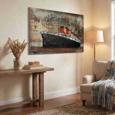 Art mural 3D bateau noir imprimé sur métal