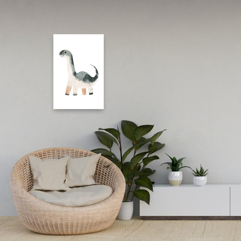 Cute Friendly Dinosaur Modern Playful Animal Wall Art Print 1 Piece Wrapped Canvas Wall Art, 60.96cm H x 40.64cm W