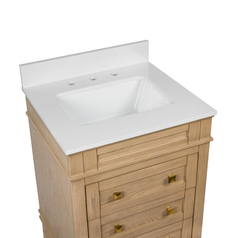 Frankfurt 24" Single Bathroom Vanity Set, Engineered White, Greige Oak