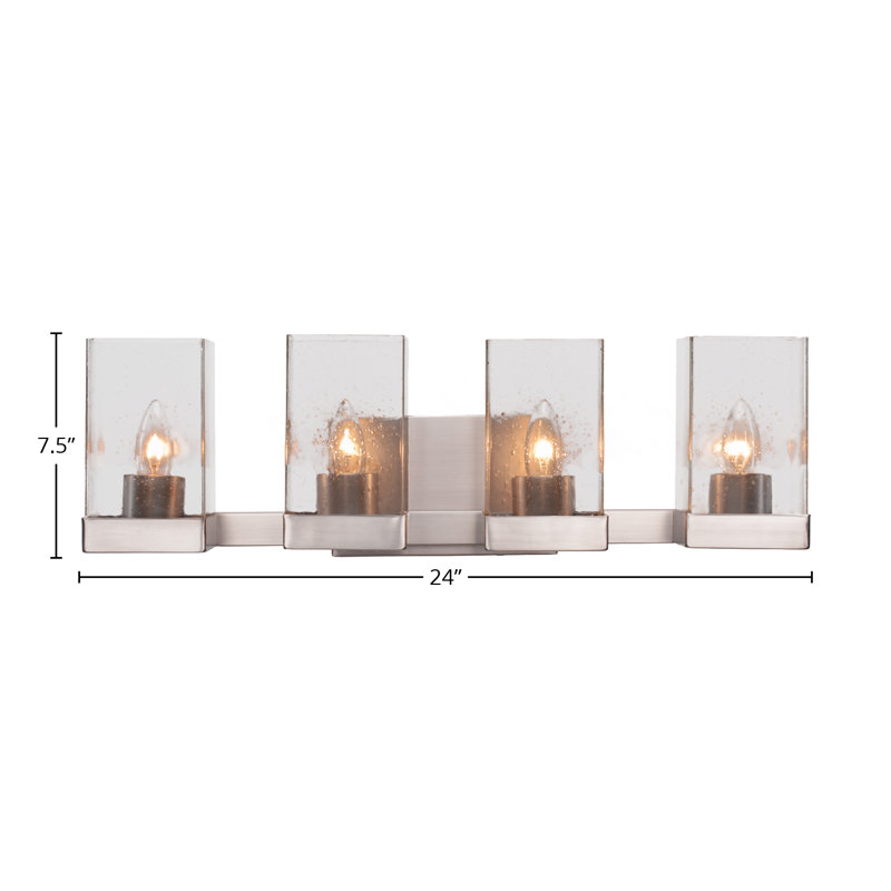 Barre d'éclairage de salle de bain 4 lumières Karson avec verre carré de 4 po, Bulle transparente, Graphite