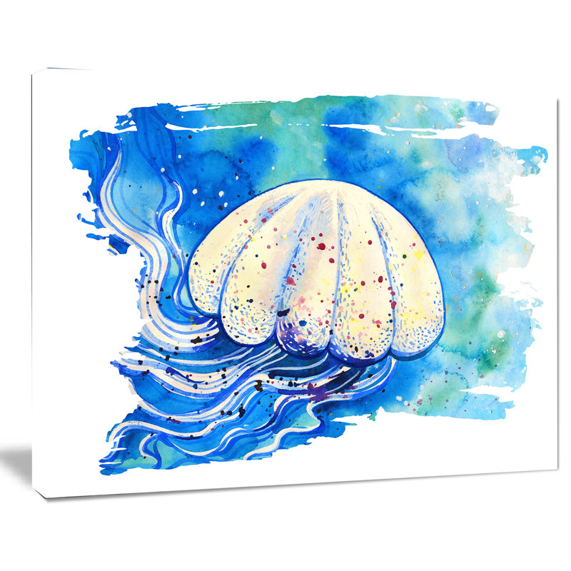 Jellyfish Watercolor - Abstract Canvas Art Print, 16" H x 32" W x 1" D, Wrapped Canvas