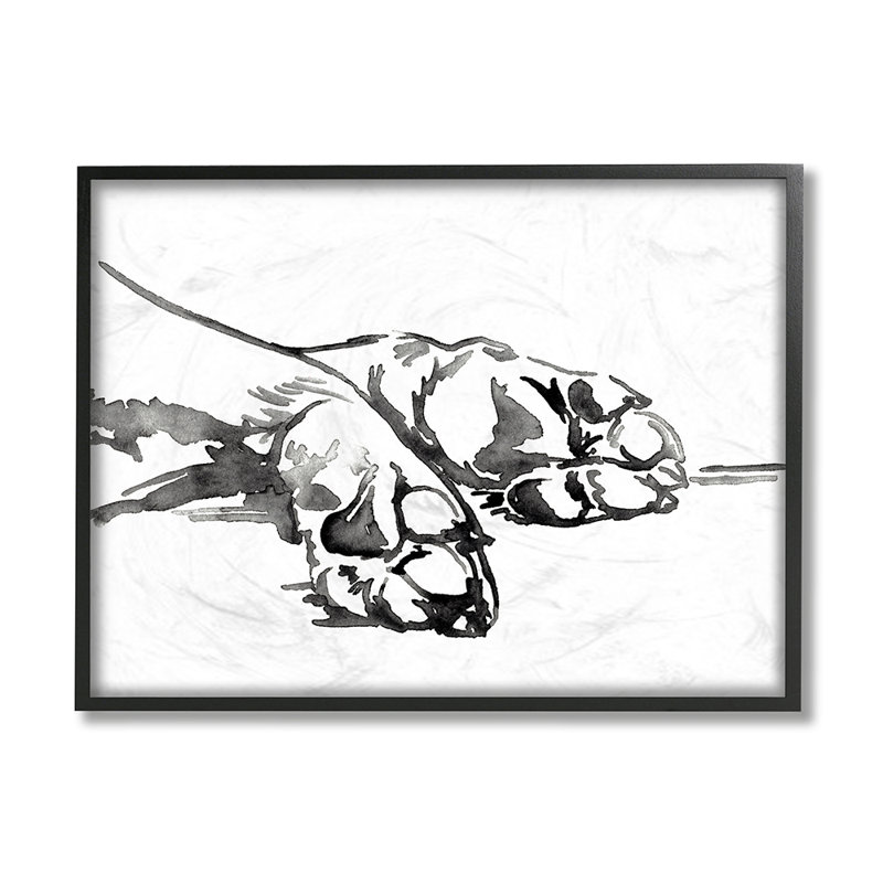 «Pet Pet Paws Minimal Ink Linework» par Jennifer Paxton Parker - impression d'art graphique, Giclée encadrée noir minuit