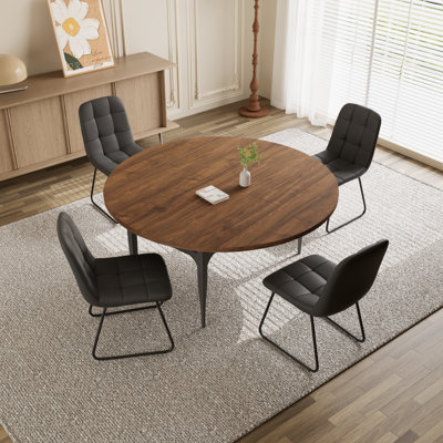 55.1'' Round Dining Table Set, Modern Kitchen Table for 4-6 Person, Steel Legs, Pedestal Dining Set with Dining Chair, Saving Space