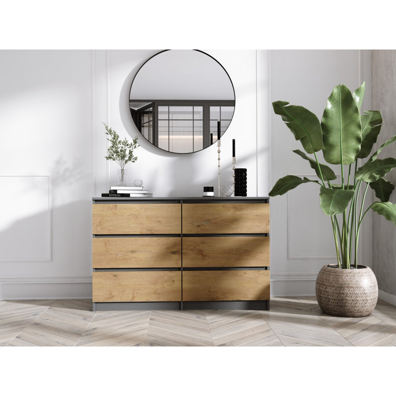 Traynor 120cm W 6 - Drawer Chest of Drawers, Anthracite/Lancelot oak