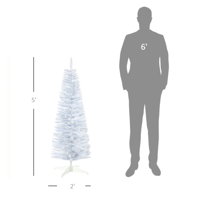 Arbre de Noël artificiel enneigé 5 pi avec conception mince et branches réalistes et base en plastique durable