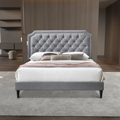Ava Clipped Edge Nailhead Platform Bed-ek-charcoal Velvet