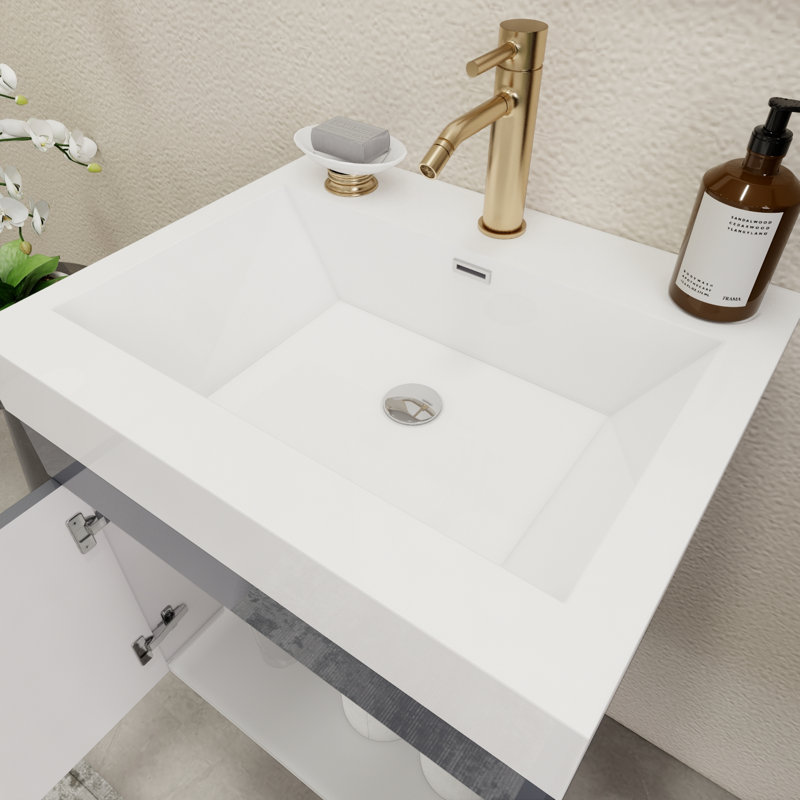 23.6" Wall-Mounted Single Bathroom Vanity Set, Glossy Gray