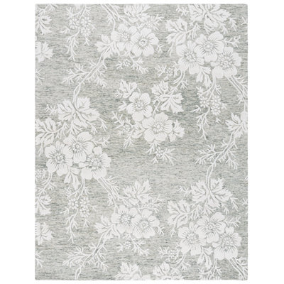 Glamour 151 Hand Tufted Wool/Cotton/Viscose Floral Rug in Green/Ivory