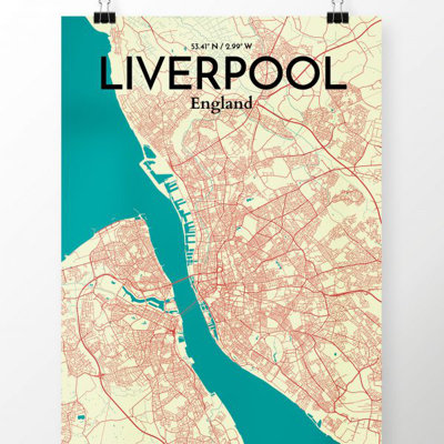 « liverpool city map », reproduction d’impression sur affiche en tricolore