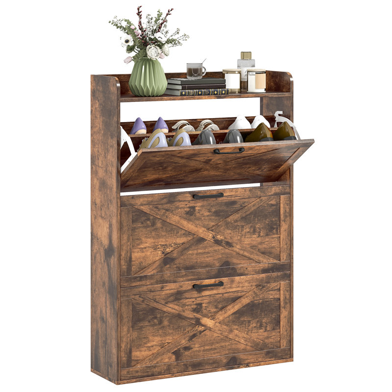 Armoire à chaussures étroite Grain de bois, Brun