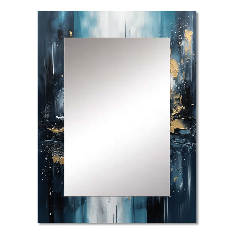 Gold And Blue Urban Elegance III - City Art Deco Decorative Wall Mirror, Gold Mirror, Printed Metal Art, 32" x 24"