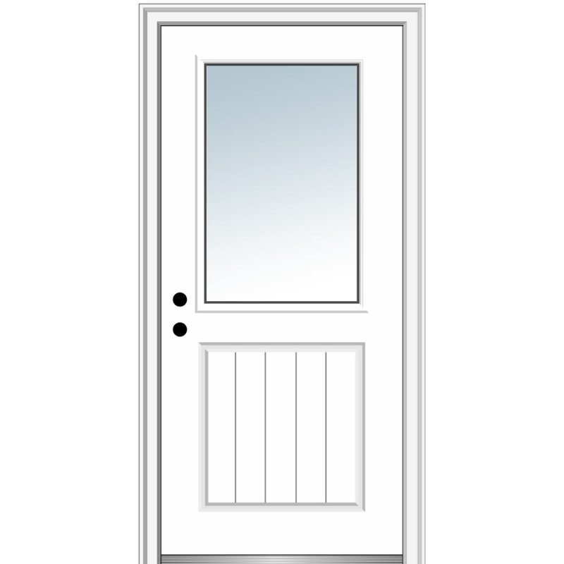 Portes d'entrée avant en fibre de verre à panneau 1 panneau Smooth 0,5 Lite, Droite / vers l'intérieur