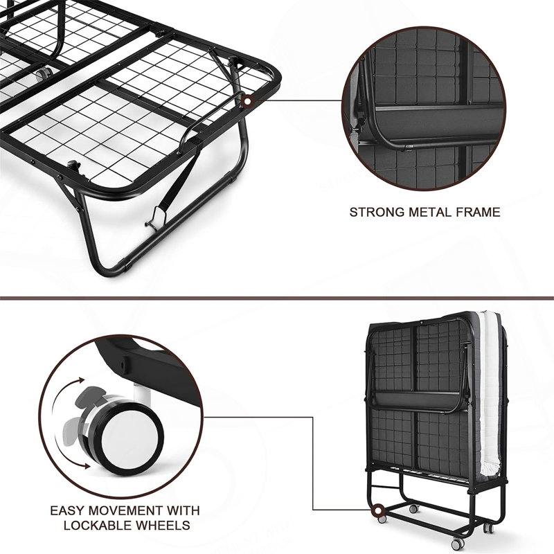 Lit pliant avec matelas inclus en mousse à mémoire de forme, lit pour adulte à roulettes portatif pour lit d'invité, lit pliant pour lit de bébé, L 75 po x l 46 po