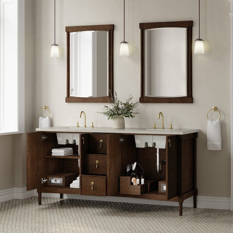 Kinnsden 72" W Double Vanity, Sable Oak, Siberian Silestone