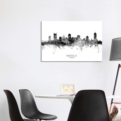 Nashville Tennessee Skyline Name Bw by Michael Tompsett - 1 Piece Wrapped Canvas Wall Art