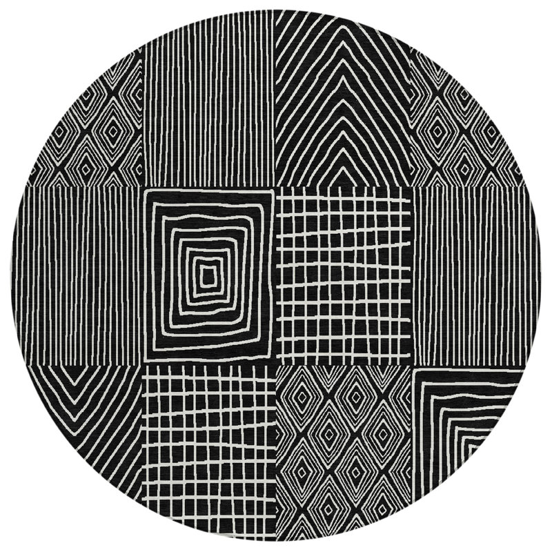 Owen Black Washable Indoor-Outdoor Rug - , 8' x 8'