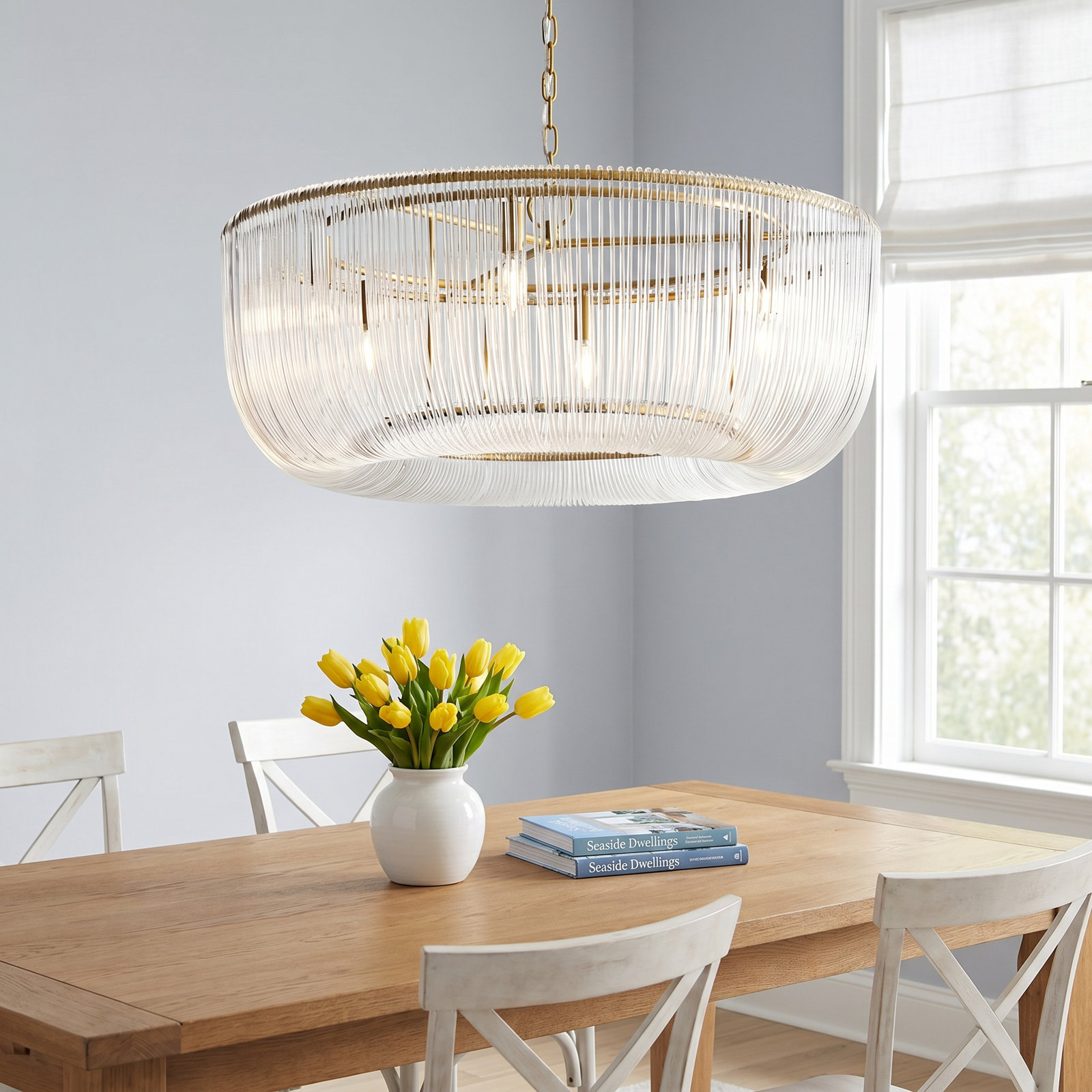 Carell Dimmable 10-Light Pendant, Burnished Brass, 82" H x 28" W x 28" D