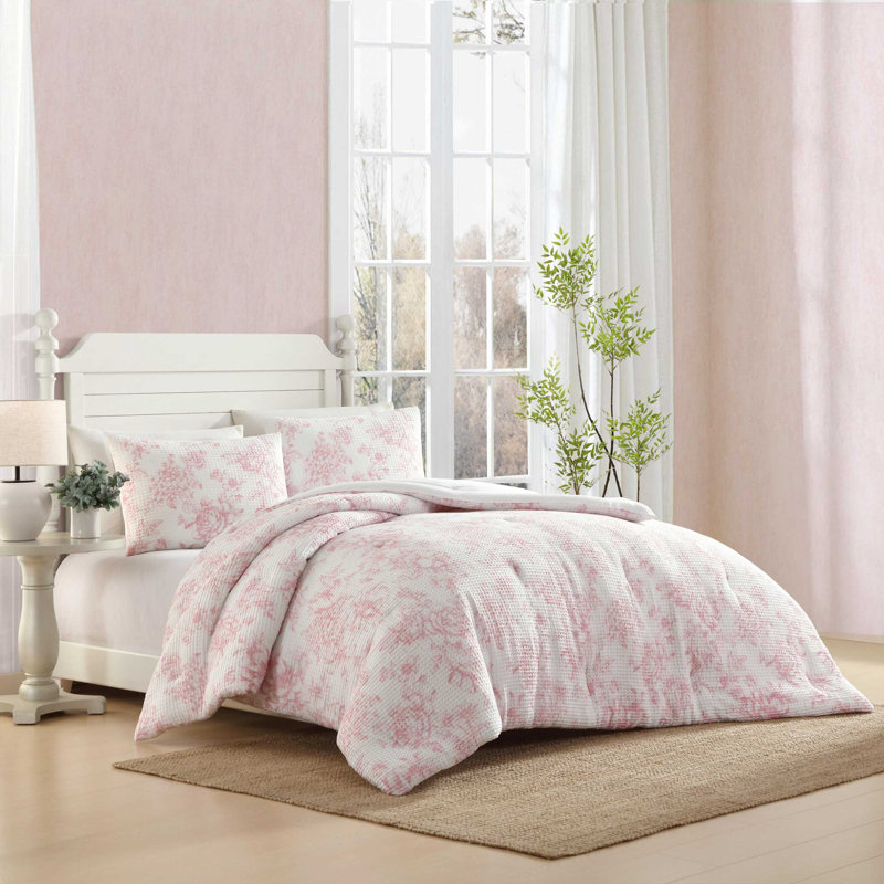 Ensemble d'édredon rose gaufré Laura Ashley Delphine, Édredon pour lit simple + 1 taie décorative stan