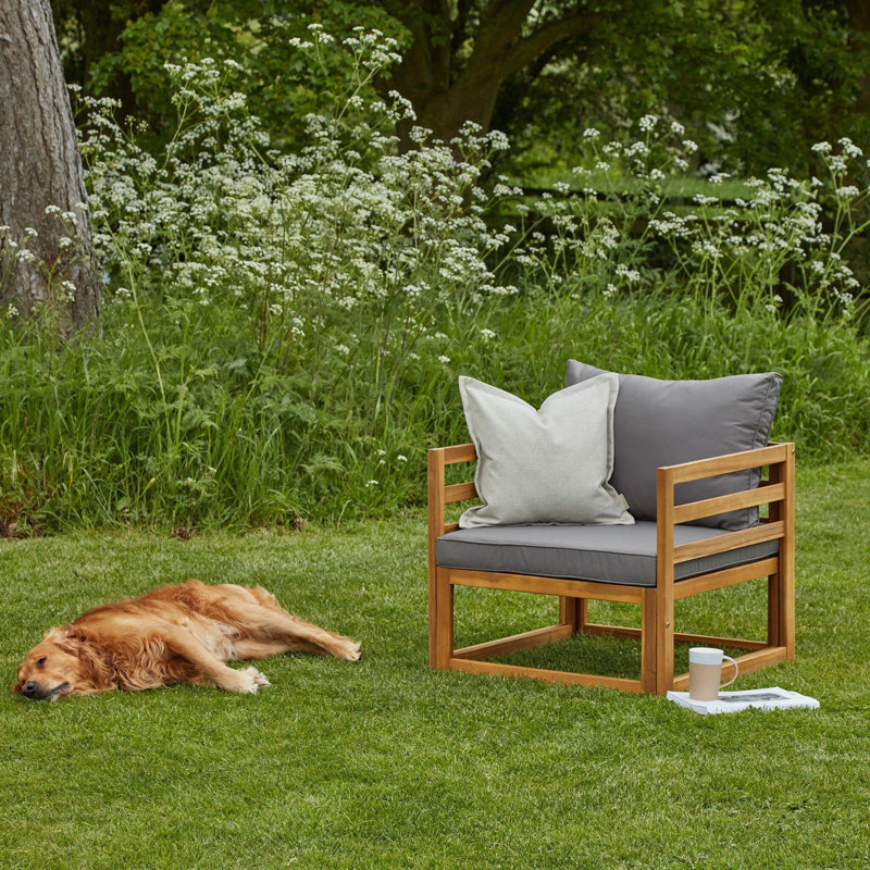 Rimasha Wooden Garden Set with 2 Seater Sofa - 2 Armchairs with Coffee Table - Grey, Grey