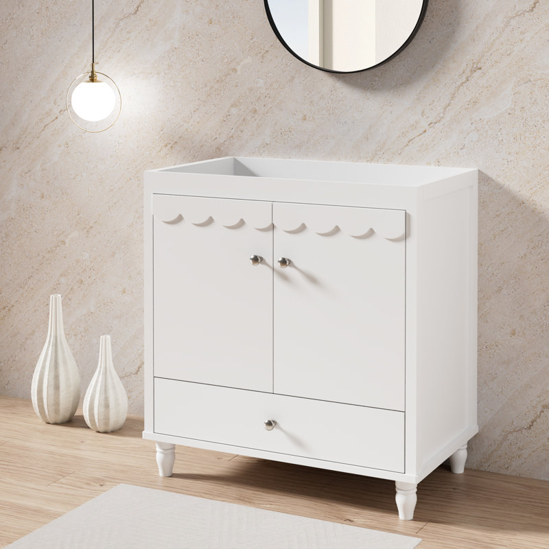 Base de meuble-lavabo autoportant 30 po seulement, lavabo non inclus, rebord ondulé décoratif, Blanc