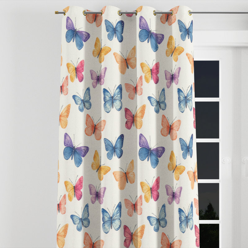Rideaux de fenêtre pour filles - 1 panneau à œillets Butterfly Doodles, L 52 po x L 120 po, Œillets dorés