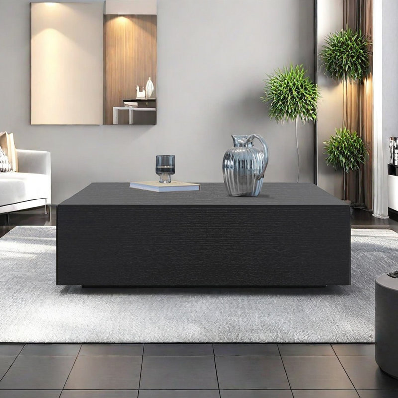 Modern simple square coffee table living room, 12.6" H x 39.4" L x 39.4" W, Black