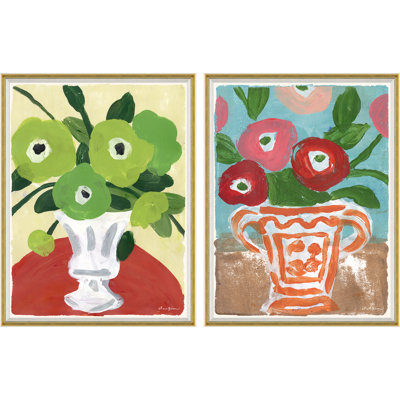 Green Flowers & Orange Vase Print by Dana Gibson