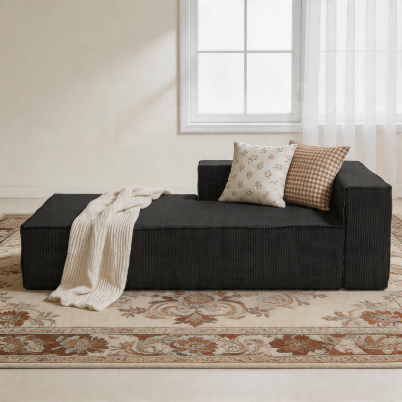 68" Luxury Chenille Compression Chaise Lounge No Assembly Required, Black