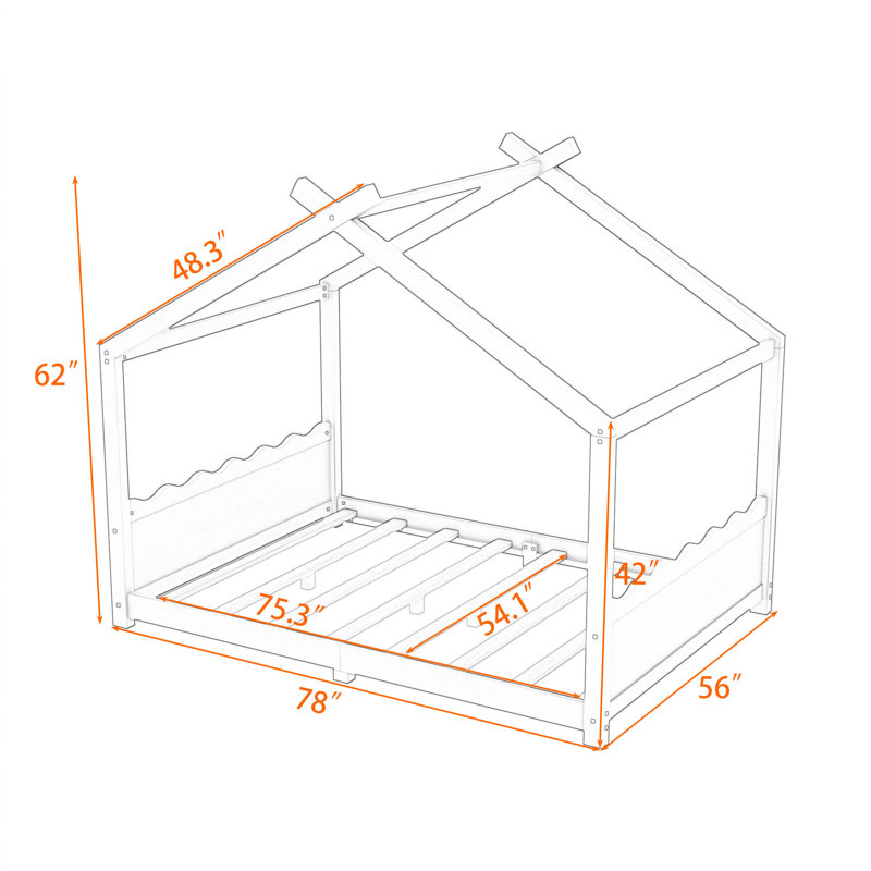 Montessori House Floor Bed with Center Support Legs, Low‑Profile Safe Design, Full, Gray