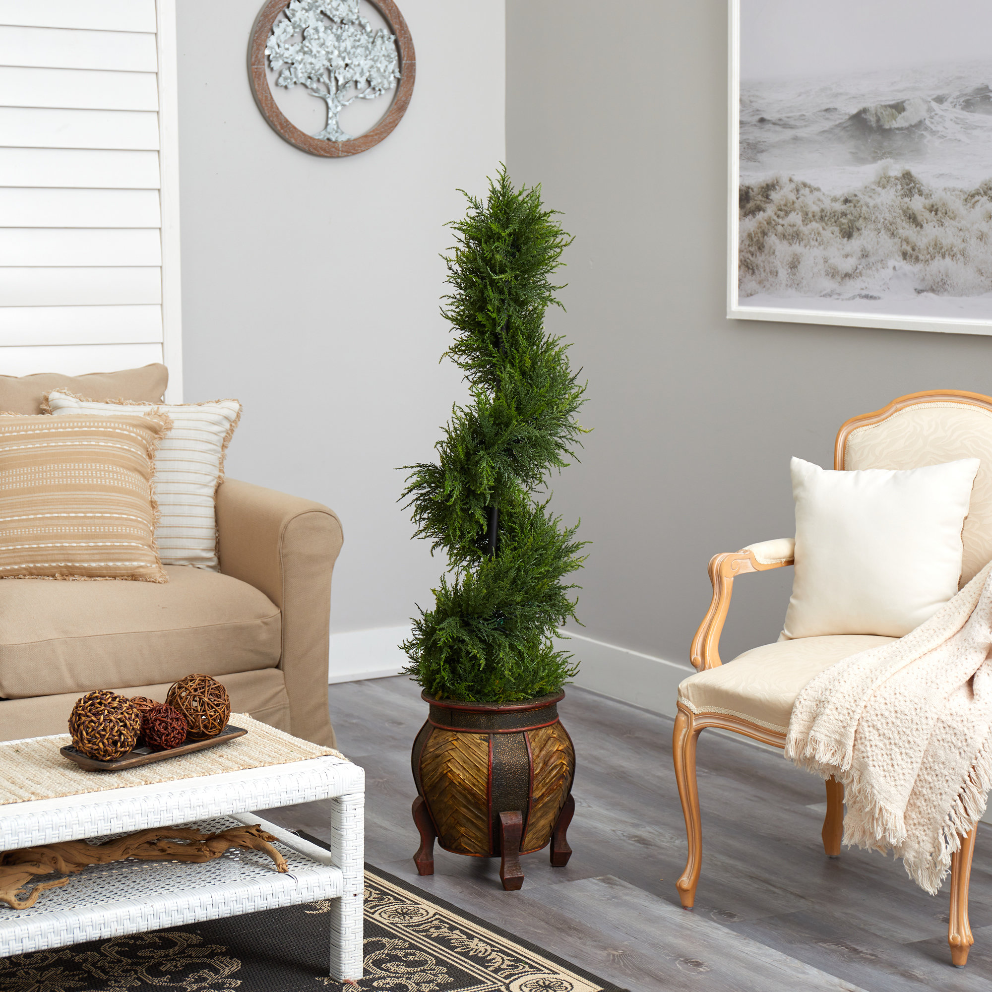 Primrue 4.5ft. Spiral Cypress Artificial Tree in Decorative Planter ...