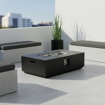 Foyer d'extérieur au propane en béton, 48 pouces rectangulaire, 50000 chaleur, facile à démarrer, pierres de lave, couvercle, aucune table d'assemblage requise, naturel convertible