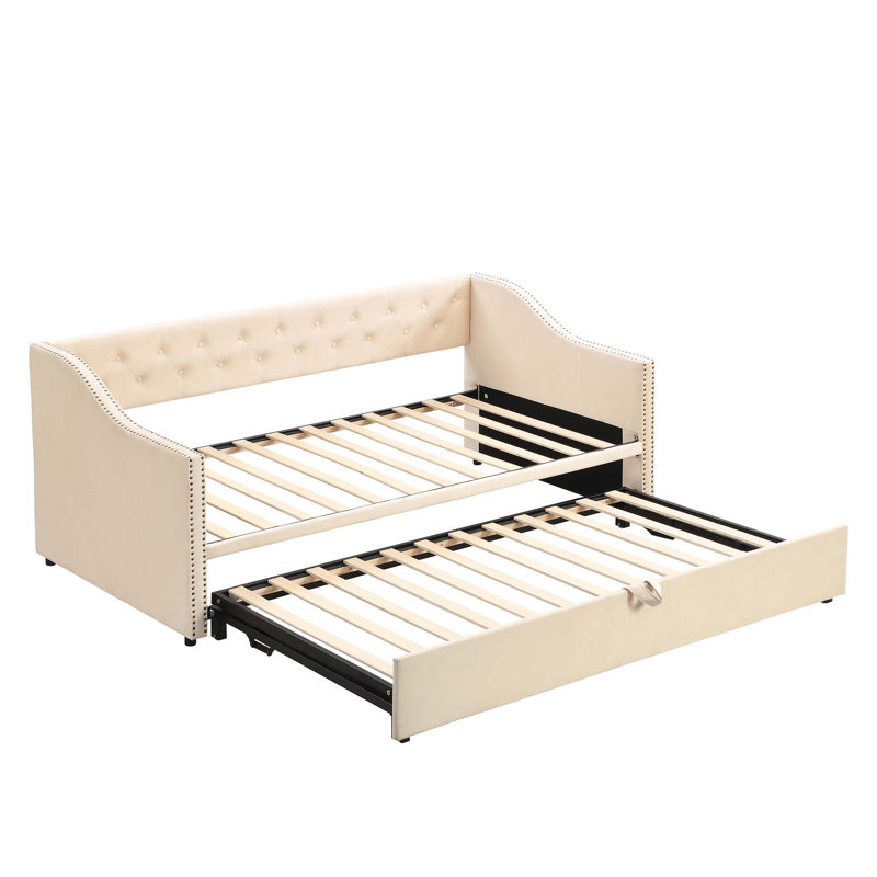 Lit de jour rembourré avec lit gigogne, Beige