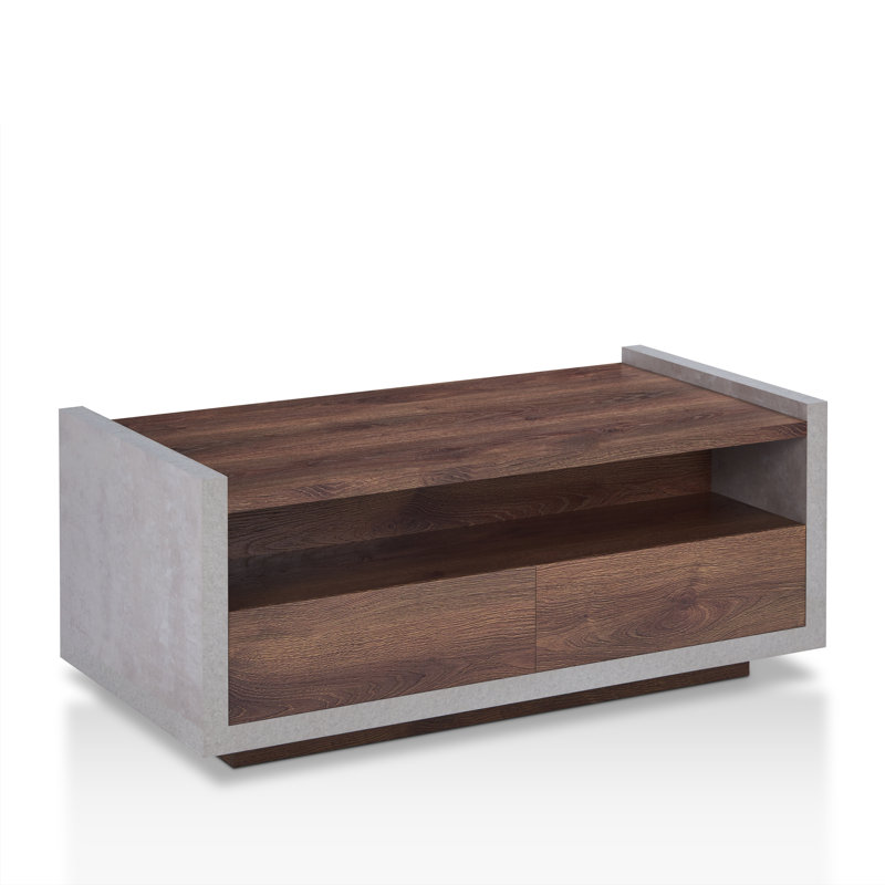 Solid Coffee Table with Storage, Distressed Walnut