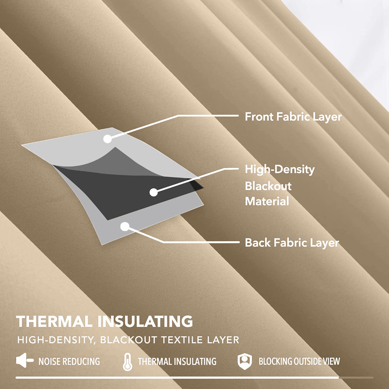 Triple Woven Blackout Curtains - Elegant Room Darkening, 168cm Width x 137cm Drop, Cream